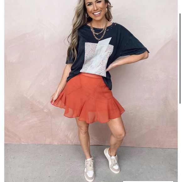 NWT “PROMESA”BURNT ORANGE ASYMMETRICAL MINI SKIRT - Picture 1 of 4
